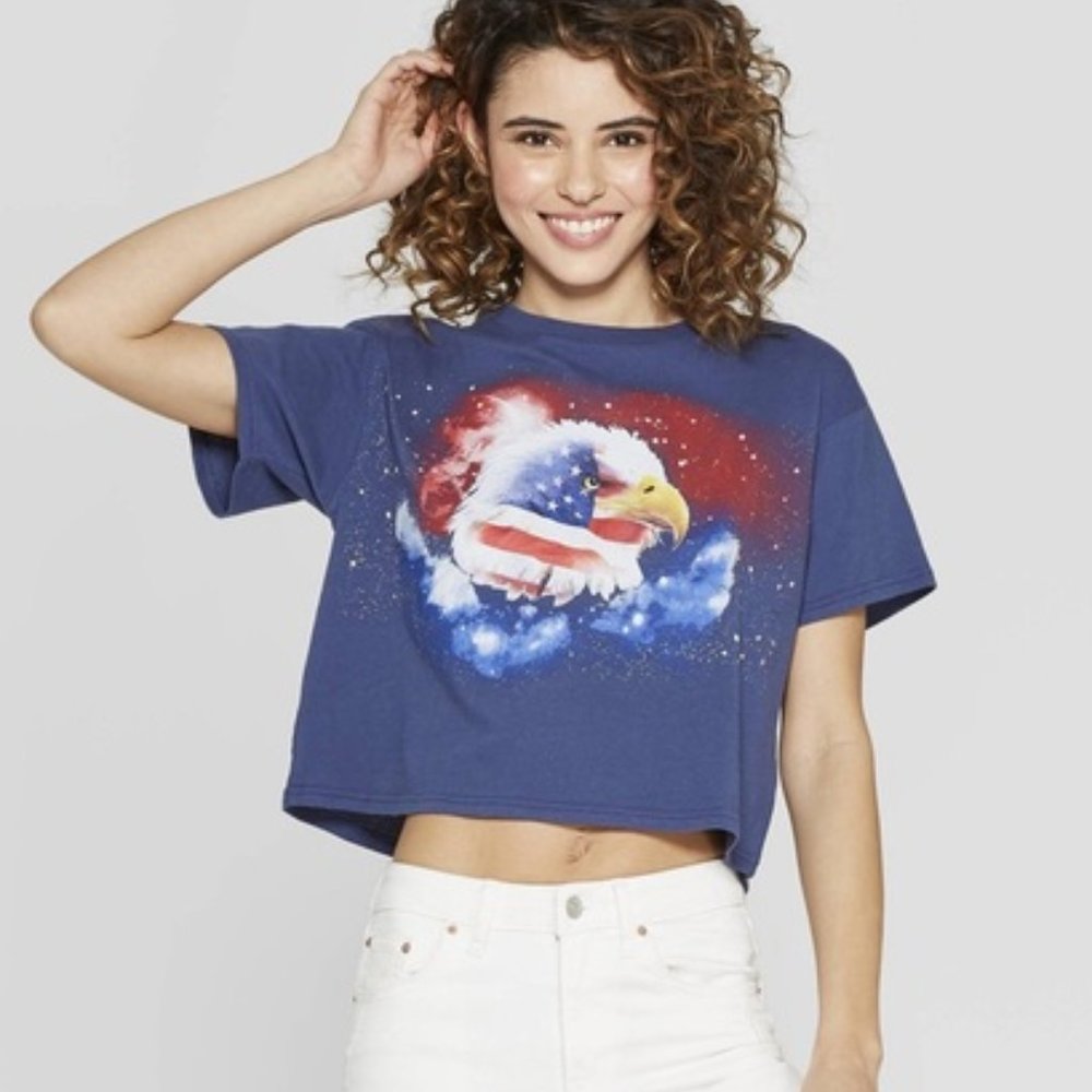 LAST CHANCE Target Blue Eagle American Flag Crop Graphic Tee